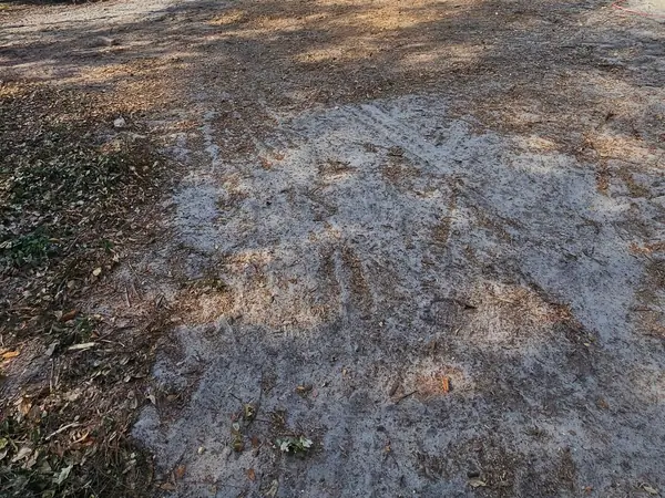 Bare sandy front yard before new sod was laid